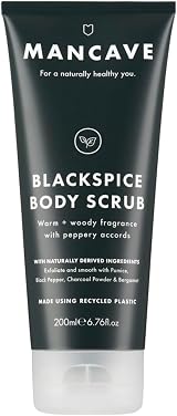ManCave Black Spice Body Scrub 200ml for Men with Pumice & Charcoal