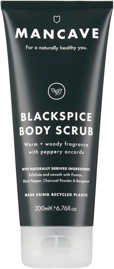 ManCave Black Spice Body Scrub 200ml for Men with Pumice & Charcoal