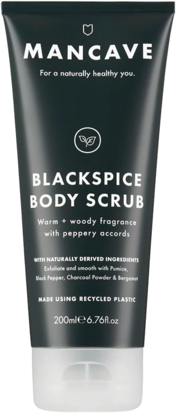 ManCave Black Spice Body Scrub 200ml for Men with Pumice & Charcoal