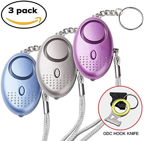 Personal Alarm - Lifetool 3 Pack 140db Safesound Personal Alarm Keychain with LED Light for Elderly Women Kids Night Workers Self- Defense Security Alarms - CE Certified - 1 Seatbelt Hook Knife