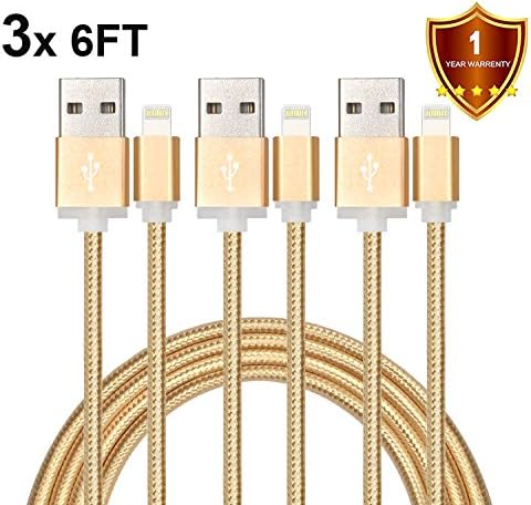 Fene Certified 6 Feet / 2M Nylon Braided Lightning to USB Cable (3 Pack)