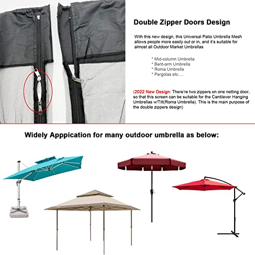 7.511ft Black Patio Umbrella Mosquito Netting, with Double Zipper Door, Polyester Mesh Net