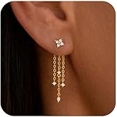 Voduim Dangle Earrings for Women, Dainty Gold Drop Earrings 14k Gold Plated Long CZ Bar Earrings for Women Trendy Simple Hypoallergenic Chandelier Stud Earrings Formal Wedding Prom Jewelry for Women