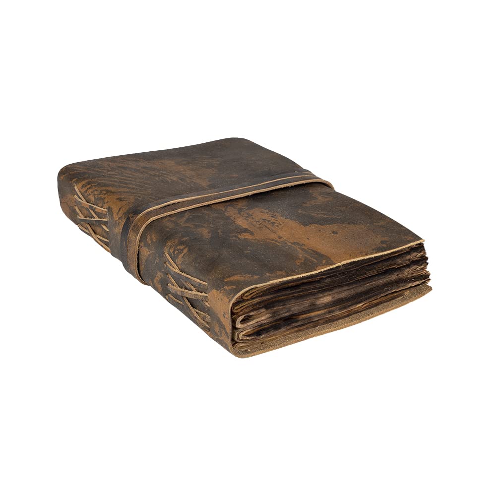 Wanderings Vintage Leather Journal with Burned Edge Paper - 15x23cm - Rustic Antique Notebook Perfect for Writing a Book of Shadows Journal a Grimoire Sketching Drawing as a Diary