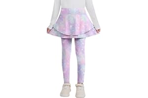 WOWENY Girls Leggings with Skirt 2 in 1 Tennis Golf Athletic Flowy Tutu Fleece Lined Skirted Legging for Kids