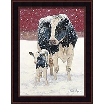First Christmas by Bonnie Mohr 15x19 Farm Animals Cows Holstein Country Art Print Wall Décor Framed Picture