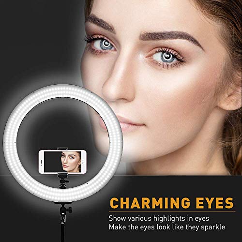 [Updated 720LED LCD Display] 18 Inch LED Ring Light with Stand for Camera iPhone, 3200-5600K Dimmable Warm/White Video Light, USB Power Output, Camera Phone Holder & Carrying Case for Studio Makeup - Thumbnail 2