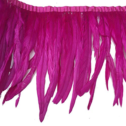 AMIZOB 2yards Natural Bleached Dyed Rooster Tail Feather Fringe Trim Craft Decoration (Rose)