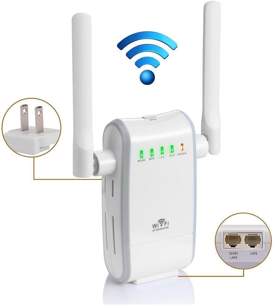 300M WiFi Extender Range Extender AP/Repeater/Router Mode Support(2 Ethernet Port, 2 External Port, WPS Button, US Plug)-White