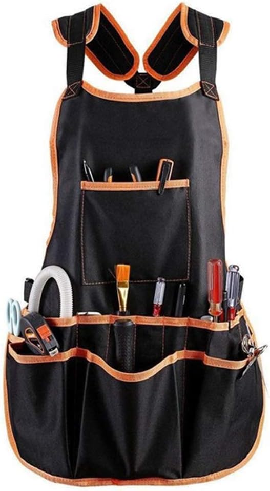 Apron Professional With Tool Pockets Protective Working Wear Adjustable Gardening Oxford Cloth Splash Proof Waterproof(Black+Orange)