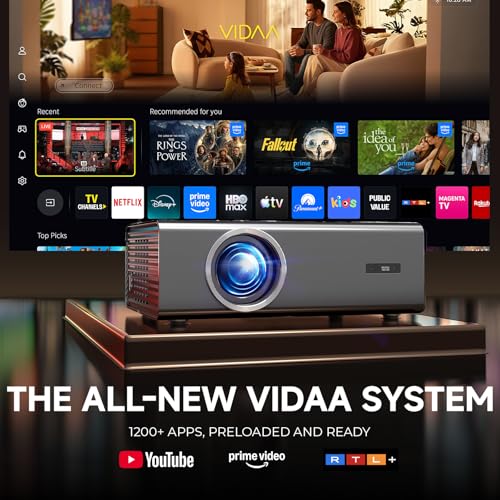 4K Projector with WiFi and Bluetooth, VIDAA Smart Projector 1200+ APPs&Official AirPlay&Voice Control 2000 ANSI Auto Focus Keystone Indoor/Outdoor Projector 60W Dolby Home Theater