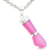 Figa Pink Agate Good Luck Powers Amulet Italian Charm Pendant 18 Inch Necklace