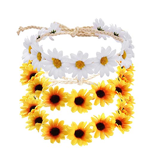 ManYee Sunflower Headband Crown Headpiece 3Pcs Daisy Headband for Women Girl Adjustable Hair Wreath Garland Accessories Bridal Wedding Parties Festivals Photo Props