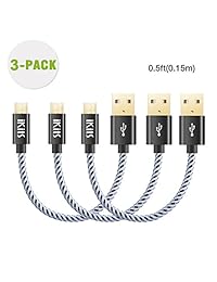 ikits USB 2.0 Micro USB a USB Cable Largo 5 Pin Cable para dispositivos Android: Samsung, HTC, Google &, etc., Plug & Mezclado Color algodón chamarra, cable a macho a Micro B de alta velocidad de metal. 4 ft Cable Largo Negro