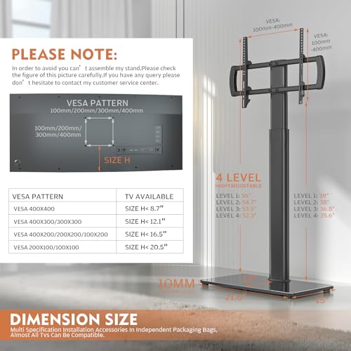 Hemudu Universal Floor TV Stand with Mount 80 Degree Swivel Height Adjustable and Space Saving Design for Most 27 to 65 inch LCD, LED OLED TVs, Perfect for Corner & Bedroom HT1002B