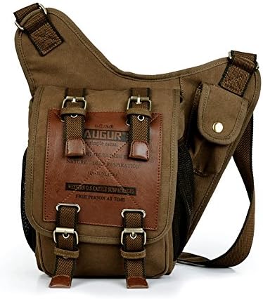 AUGUR Vintage Canvas Military Messenger Bag Sling Bags Leather Patchwork Messenger Bag (Brown)