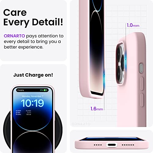 ORNARTO Compatible with iPhone 14 Pro Max Case 6.7, Slim Liquid Silicone 3 Layers Full Covered Soft Gel Rubber Phone Case Protective Cover with Microfiber Lining 6.7 inch-Chalk Pink - Image 5