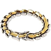 Buddha Stones Gold Dragon Head Bracelet, Heavy Link Titanium Bracelet Wristband for Men, Stainless Steel Punk Viking Chain Link Bracelet, Gothic Grunge Jewelry Gift for Husband and Boyfriend, Includes Gift Box - 21cm