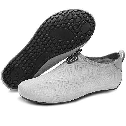 Barerun Women Men Slip-on Water Shoes Anti-Slip Aqua Socks Breathable Beach Swim Surf Yoga Outdoor Soft Shoes Grey 8-9 US Men