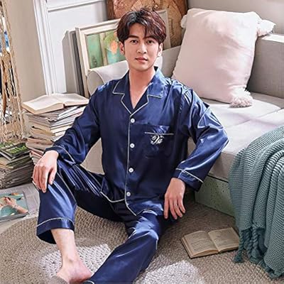 Qetuoa بيجامات فاخرة بدلة حرير ساتان زوج بيجامة للرجال والنساء ملابس عادية للمنزل Large Amazon Ae