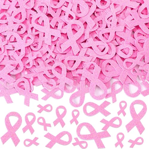 JULBEAR Breast Cancer Awareness Foam Sticker, 300Pcs Pink Ribbon Glitter Self-Adhesive Foam Stickers for Women Breast Cancer Awareness Accessories Party Supplies