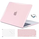 EooCoo Compatible with MacBook Air 13 inch Case 2026 2025-2022 M4 M3 M2 Model A3240 A3113 A2681, Mac Air 13.6 inch Clear Hard Shell & Keyboard Cover & Screen Film & Type-C, Crystal Pink