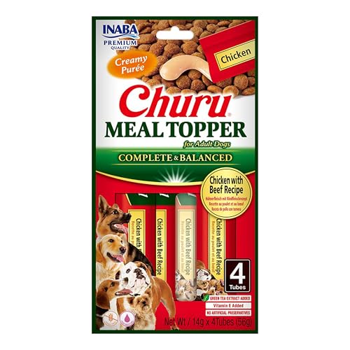Churu Meal Toppers by INABA Dog Treat - Chicken with Beef - 12 Pack (48 x 14g) / Soft & Creamy, Delicious & Healthy Puree Food Topper, Natural, Grain Free