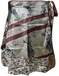Womens Magic Wrap Skirt Printed Reversible Silk Sari Two Layer Beach Mini Skirts