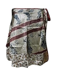 Mogul Womens Silk Wrap Skirt Reversible Boho Hippie Beach Short Sari Skirts