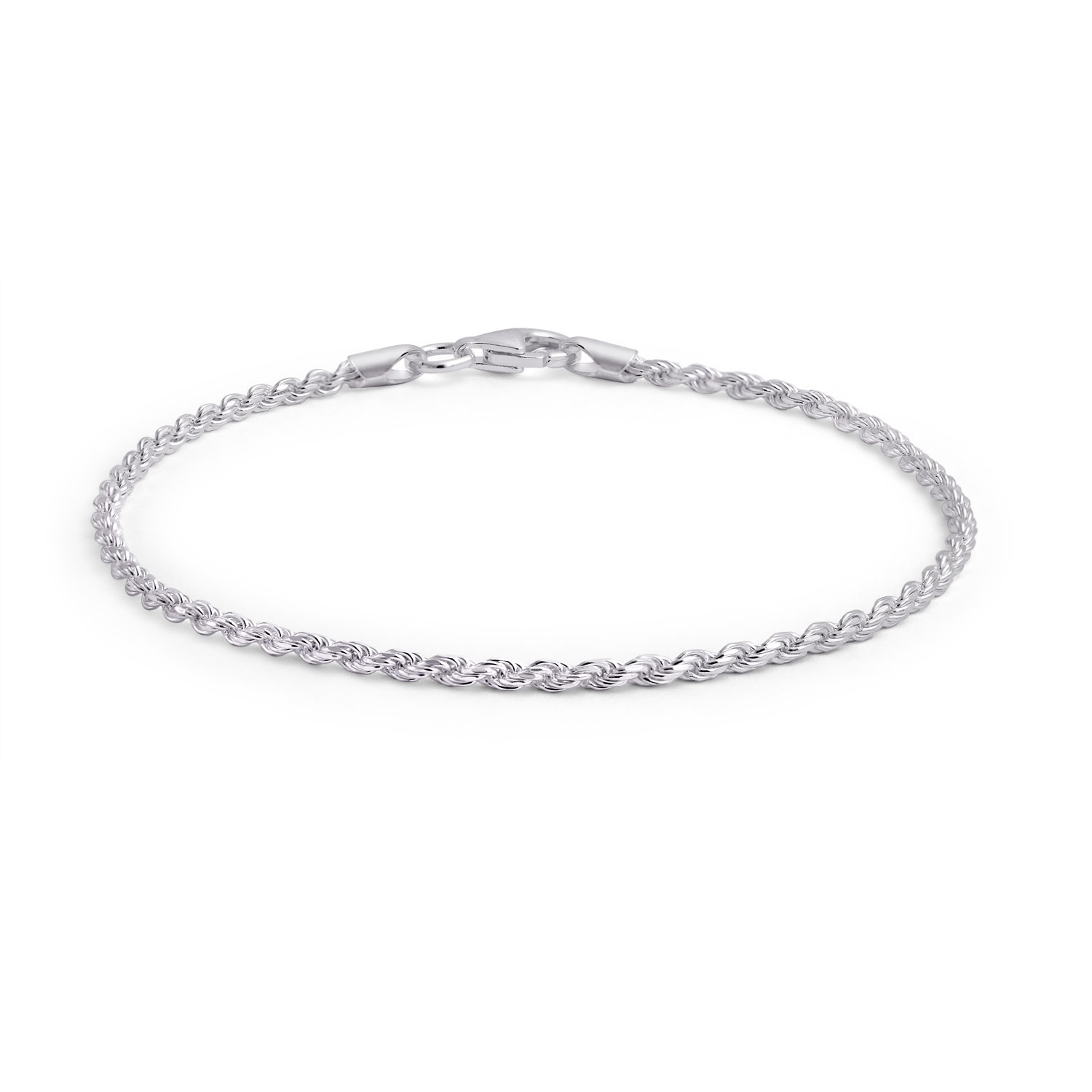 Bling Jewelry Simple Plain Twist Rope Chain Bracelet For Women .925 Sterling Silver 40 Gauge Made In Italy 7 Inch