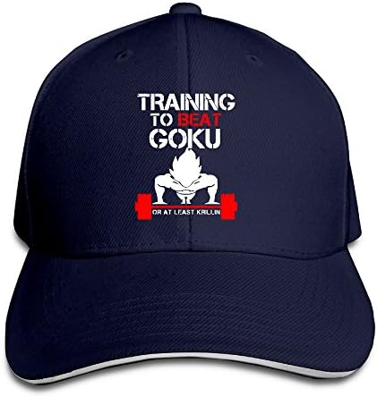 AegeanSea TRAINING TO BEAT GOKU OR AT LEAST KRILLIN GYM Adjustable Sandwich Peaked Cap Navy