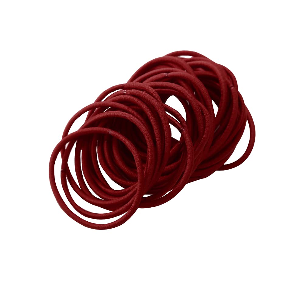 FEIFEI'S BOW 50Pcs Girls Women 2.5mm Thin School Uniform Endless Hair Elastics Bobbles Hair Ties Bands Ponios Ponytail Holders (Burgundy)