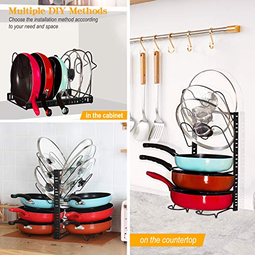 Xcosrack Pot Pan Lid Rack 12 Tier TwoinOne Adjustable Pan Organizer