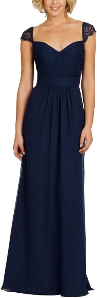 Vnaix Bridals Women's Long Bridesmaid Dress Lace Evening Prom Gown(8,Navy Blue)
