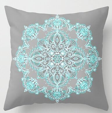 Unique Style New Teal And Aqua Lace Mandala On Grey Cool Cover Two Size Zippered Home Producte Soft Pillowcase 18x18 Inch