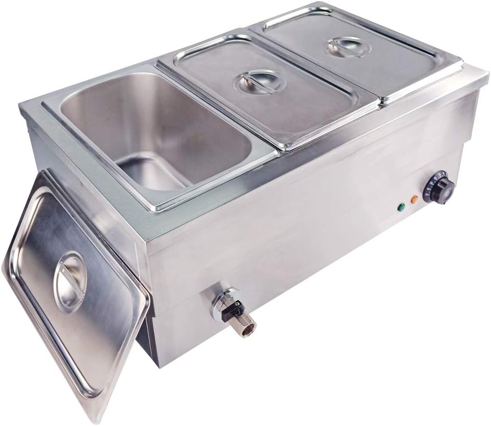 Commercial Bain Marie Food Warmer Stainless Steel Steam Table Temperature Control for Catering and Restaurant 1.5KW 1/3 GN 3 Pan