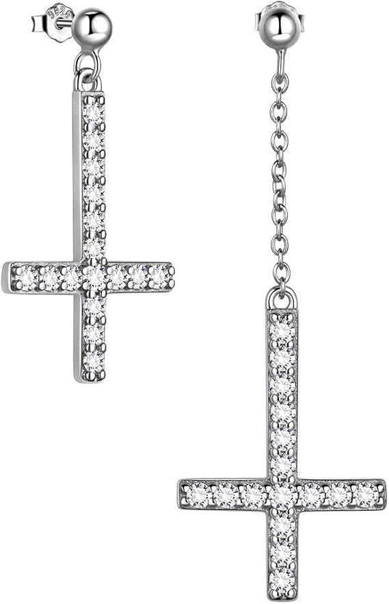 thumbnail image 2 of OIDEA Inverted Cross Earrings - Gothic Dangle Drop Earrings For Men & Women | Stainless Steel Fake Gauges 2 of 11