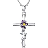 Cargari Flower Necklace Sunflower/Violet/Daffodil Necklace Sterling Silver Flower Cross Pendant Jewelry Gifts for Women
