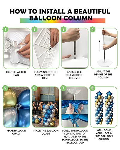 YALLOVE Balloon Column Stand Kit Sets of 2, 7 Feet Height Adjustable Balloon Tower Pillar with Reusable Metal Telescopic Design for Birthday, Wedding, Baby Shower, Graduation Party Decoration