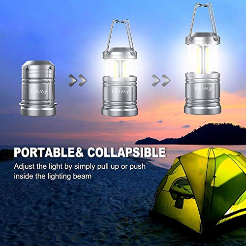 4 Pack LED Camping Lantern Flashlight with 12 AA Batteries - Magnetic Base - New COB LED Technology Emits 500Lumen - Collapsible, Waterproof, Shockproof Camping Light with Detachable Handles by LETMY