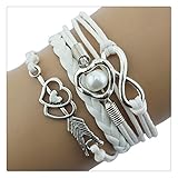 DOINSHOP Infinity Love Heart Pearl Friendship Antique Leather Charm Bracelet (White)