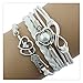 DOINSHOP Infinity Love Heart Pearl Friendship Antique Leather Charm Bracelet (White)