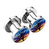 PiercingJ Mens Womens Pair Punk Stainless Steel Screw Tunnels Ear Expander Stretcher Piercing Gauge (Tree of Life) (2g=6mm)