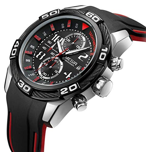 MEGIR Men Military Sport Watch Chronograph Waterproof Luxury Watch Luminous Silicone