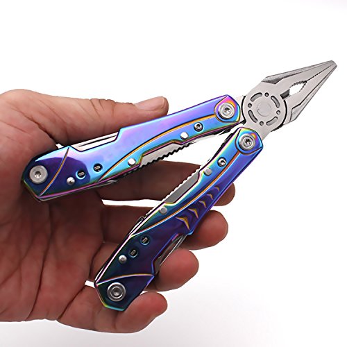 Unique Multitool Pliers Stainless Steel-GETUHAND 14-in-1 Multitool for Women Hunting, Hiking, Camping, Fishing, Outdoor Survival with Multi Knife Sheath/Rainbow Handle/Folding Pliers(Rainbow) - Thumbnail 4