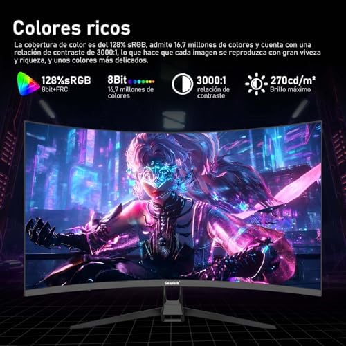 Monitor de computador curvo de 32 polegadas 4K Ultra HD 1500R, ecrã de gaming 160Hz, 1ms, AdaptiveSync, 128% sRGB, colunas integradas, HDMI 2.1, DisplayPort, suporte de parede compatível - preto