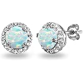 Sterling Silver Genuine, Created or Simulated Gemstone Round Halo Stud Earrings for Women