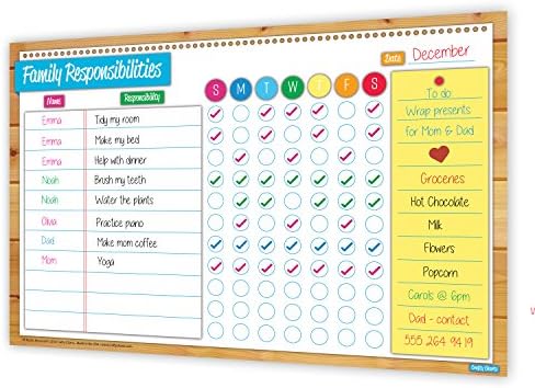 2018 Magnetic Family Responsibility Chart, Flexible Dry Erase Board, Multiple Kids, Family Chores, Track Behaviour, Bright Colors, Teach Accountability, Meal Planner, Bonus Family Organiser Printables