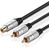 TNP Premium RCA Y Adapter Cable Splitter (6 Inch) - RCAF to Dual RCA Y-Cable 1-Female to 2-Male Connector Wire Cord Plug Jack for Digital Audio or Subwoofer - (Stereo Female to Two RCA Mono Male)