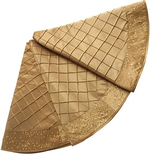 SORRENTO 50inch Handcraft Pintuck Faux Silk with Sparkle Glitter Border Christmas Tree Skirt in Gold Color P4501